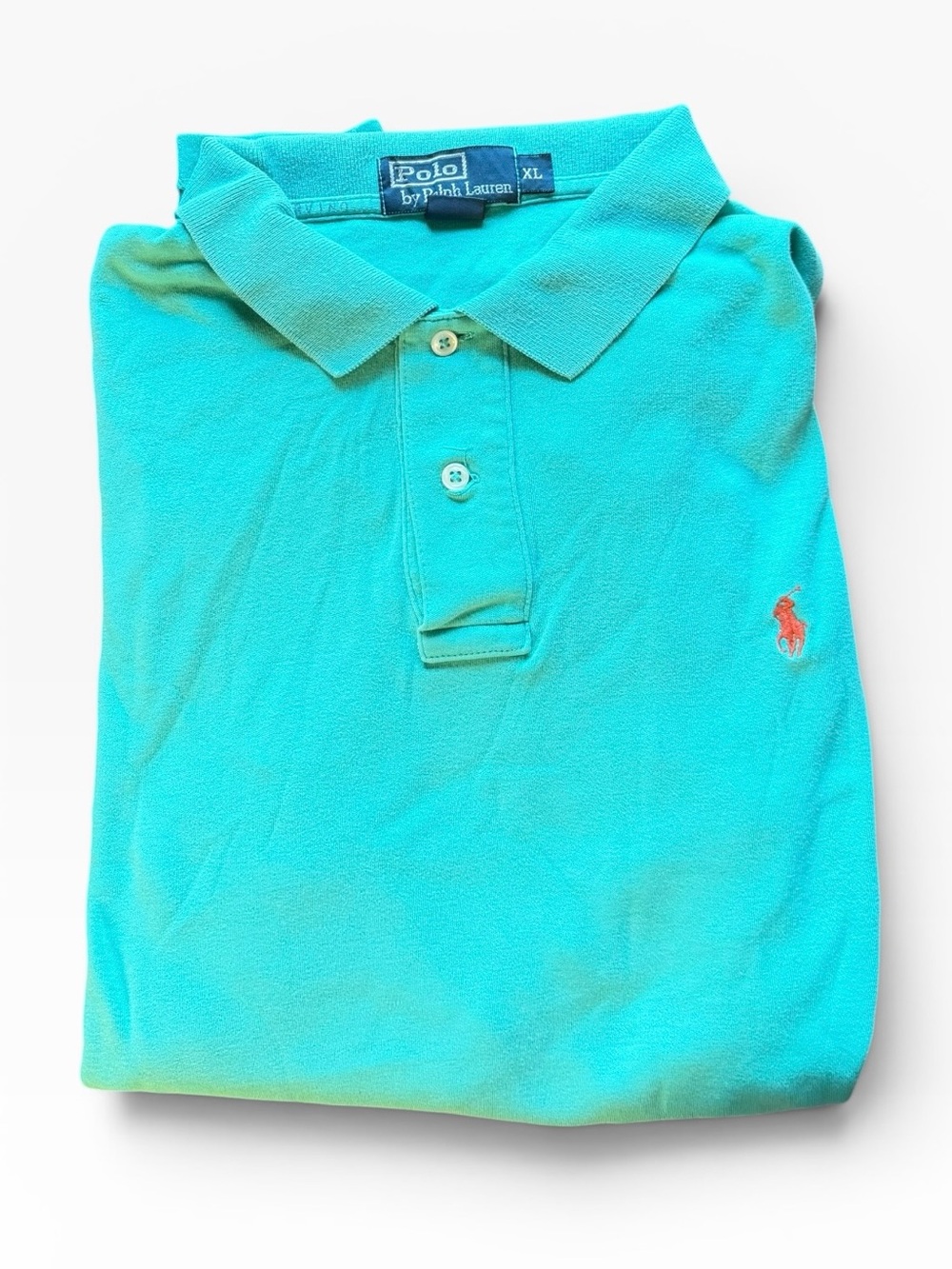 Vintage Polo Ralph Lauren Teal Short Sleeve with Coral Pony Size XL 100% Cotton
